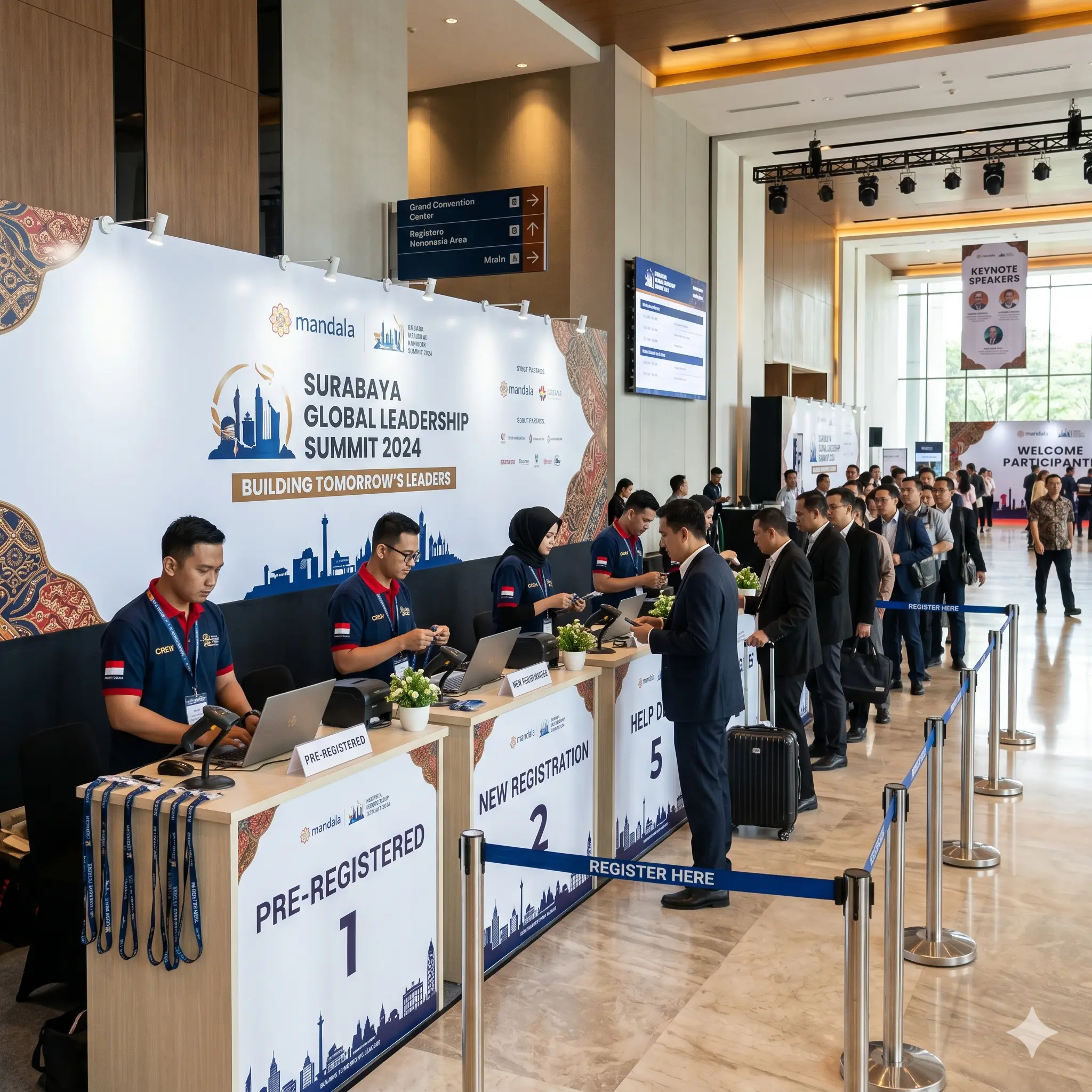 Area registrasi yang tertata membantu peserta memasuki acara dengan lebih cepat dan terorganisir