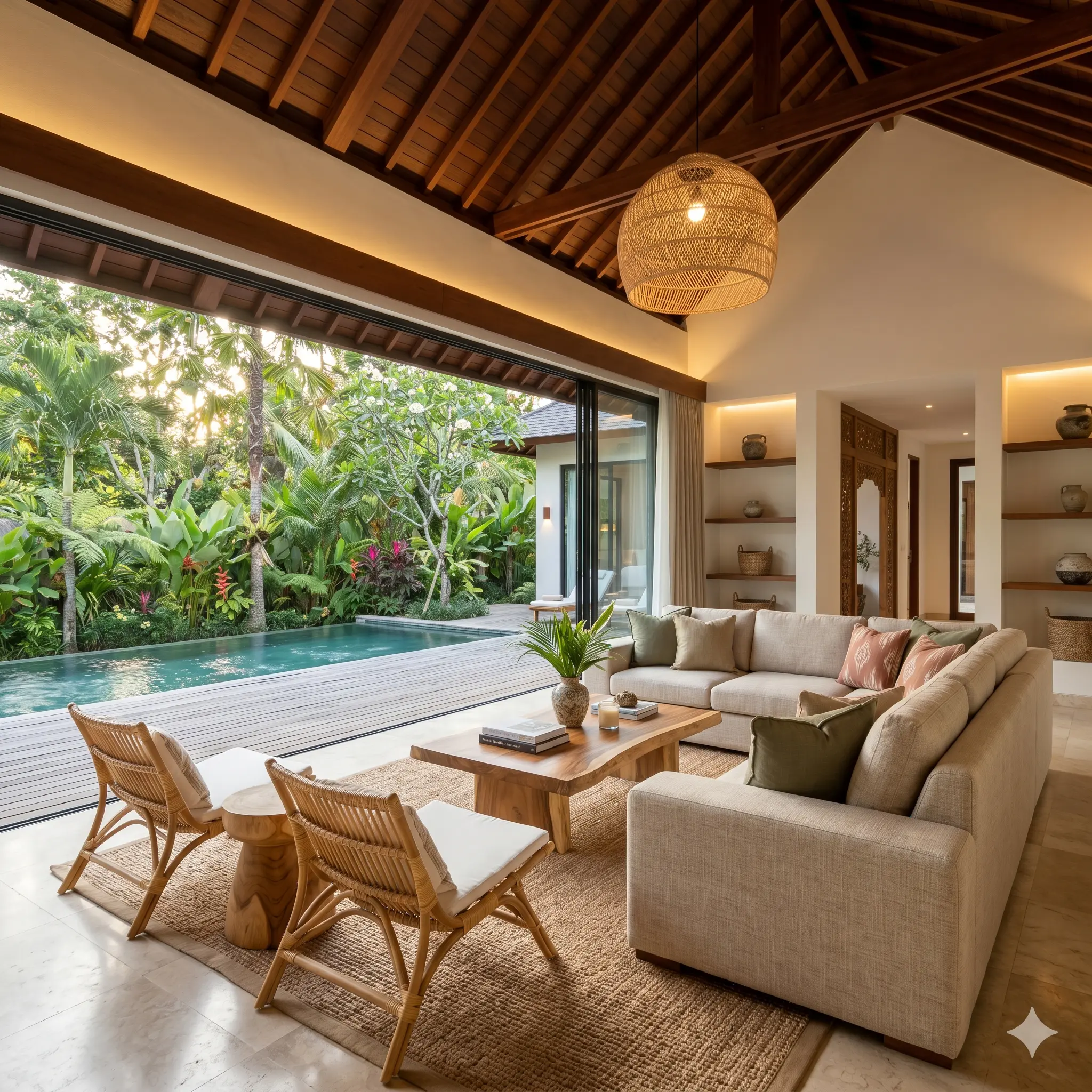 Desain villa modern tropis menghadirkan suasana santai yang menyatu dengan lingkungan sekitar