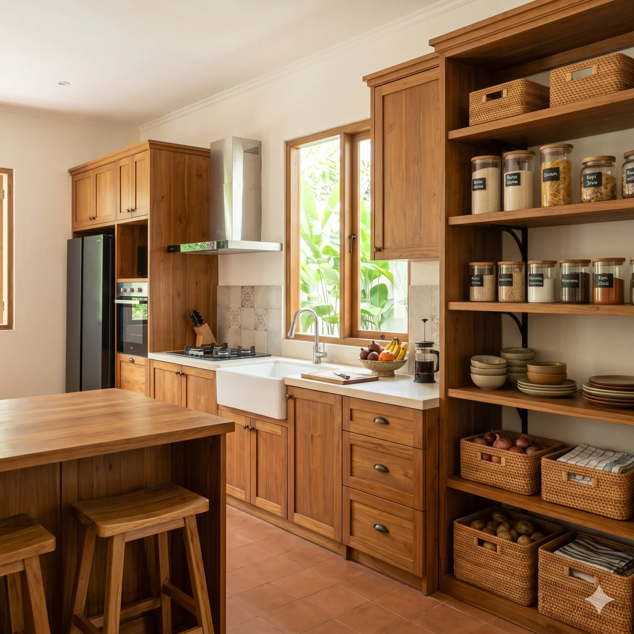 Kitchen set dan pantry terbuka membuat aktivitas memasak lebih nyaman dan terorganisir